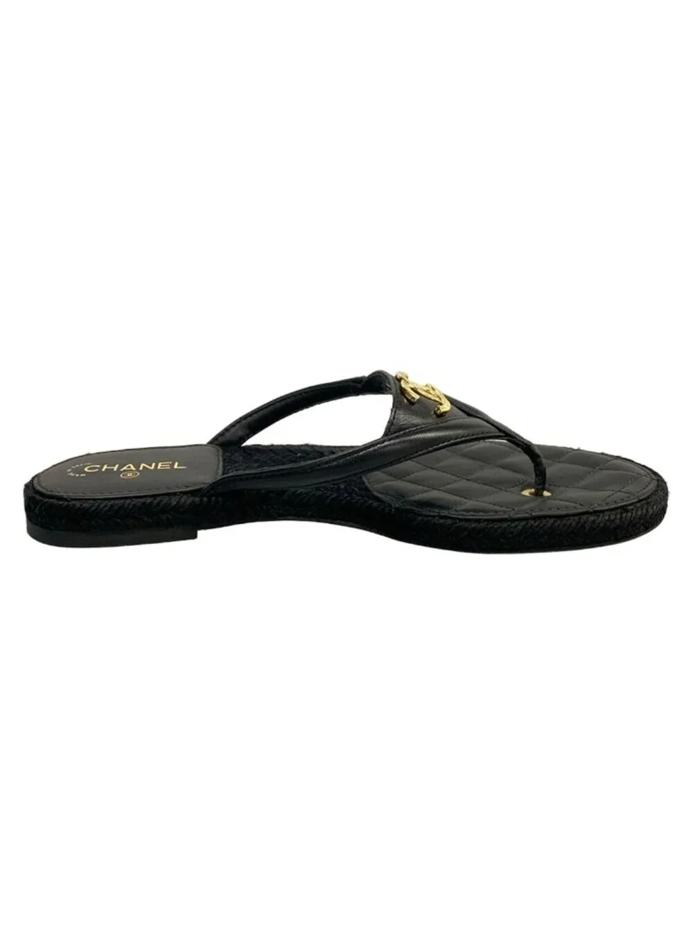 Chanel Beach Sandals Black Metiers d'Art Collection CC Logo Gold Lambskin